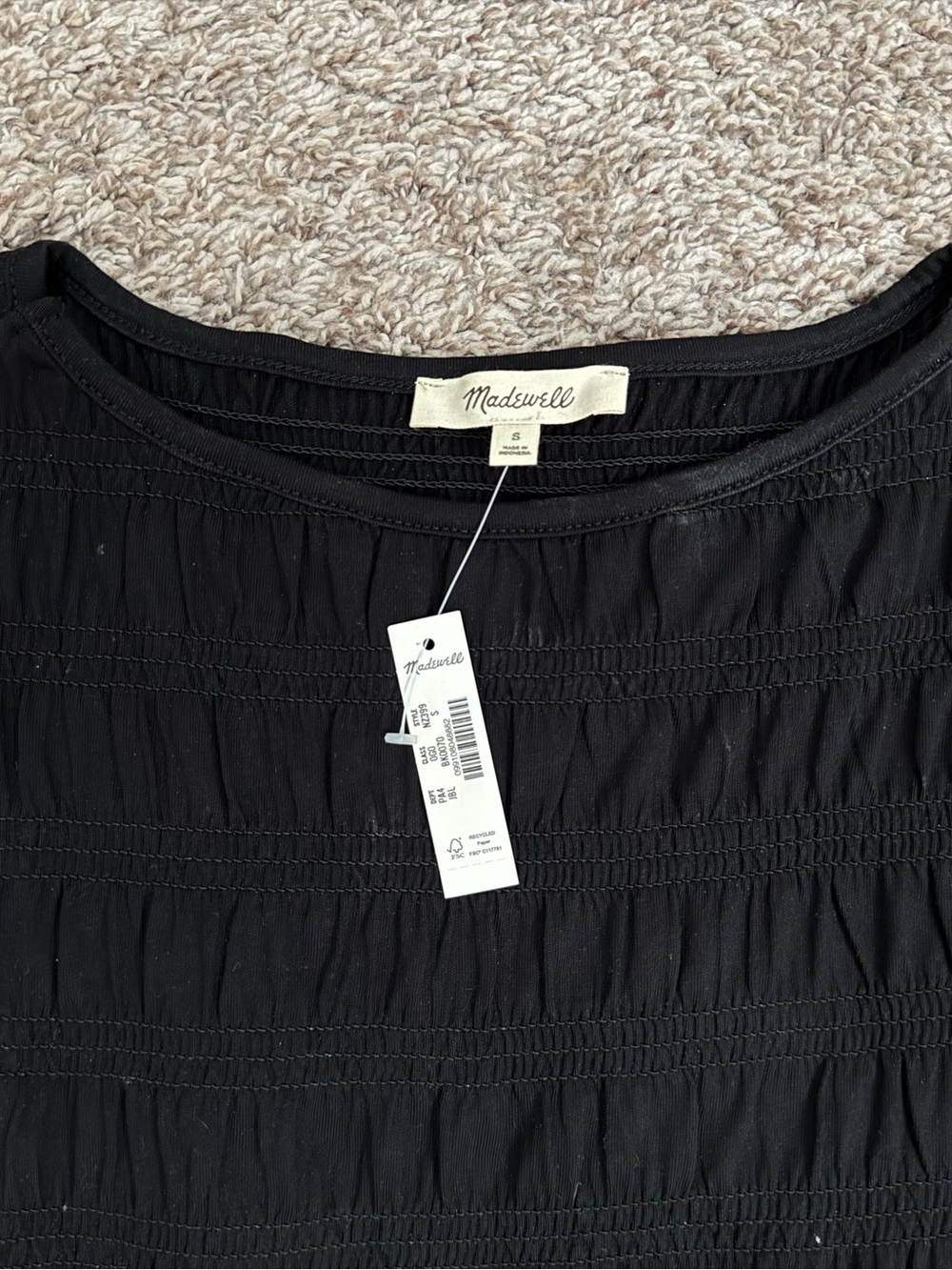 NWT Madewell Smocked Boatneck Midi Dress Jet Black - Picture 9 of 10
